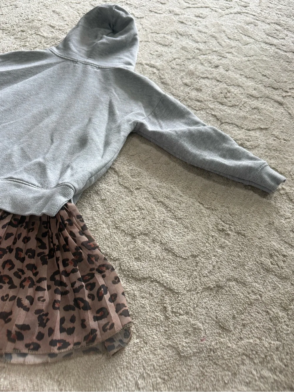 Zara Light Gray Hoodie with Leopard Print Tulle Skirt